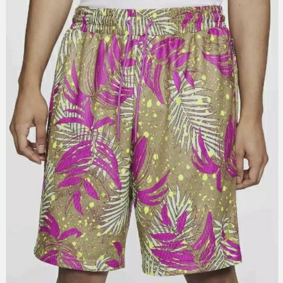 Nike Air Jordan Jumpman Unisex Athletic Shorts Pink & Tan Palm Print size L - Picture 2 of 5